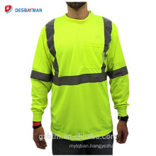 Wholesale Custom Construction High Visibility Long Sleeve Men's Reflective Safety Yellow Polo Shirt with Chest Pocket